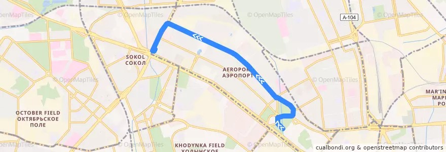 Mapa del recorrido Автобус №105К Метро «Динамо» - Метро «Сокол» de la línea  en Северный административный округ.