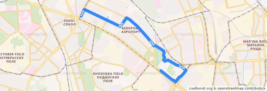 Mapa del recorrido Автобус №105К Метро «Сокол» - Метро «Динамо» de la línea  en район Аэропорт.