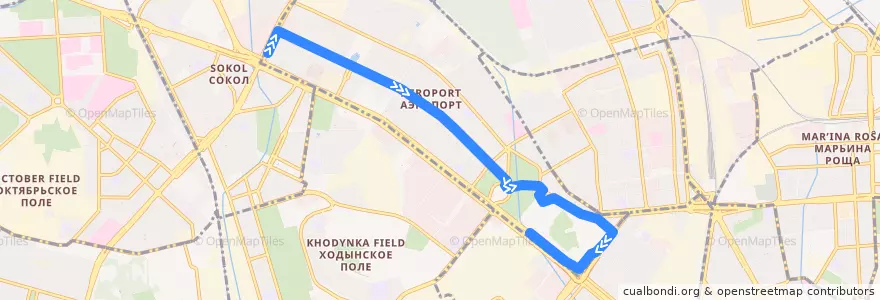 Mapa del recorrido Автобус №110 Метро "Сокол" - Метро "Динамо" de la línea  en Aeroport District.