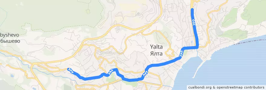 Mapa del recorrido Маршрут автобуса № 17: 10-й микрорайон - Гнездышко - Советская площадь de la línea  en городской округ Ялта.