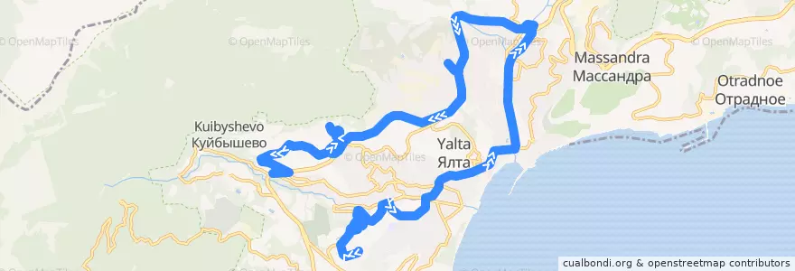 Mapa del recorrido Маршрут автобуса № 25: улица Блюхера - ТЦ "Конфети" de la línea  en городской округ Ялта.