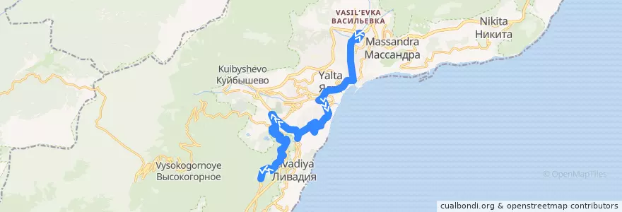 Mapa del recorrido Маршрут автобуса № 35: Автовокзал - Горная здравница de la línea  en городской округ Ялта.