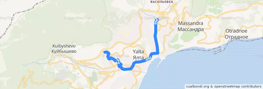 Mapa del recorrido Маршрут автобуса № 6: 5-й квартал - 10-й микрорайон de la línea  en Stadtkreis Jalta.