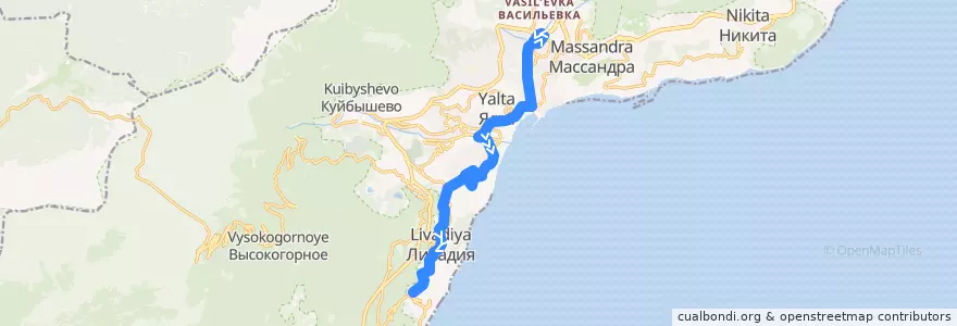 Mapa del recorrido Маршрут автобуса № 11: Автовокзал - Ливадия - Ореанда de la línea  en городской округ Ялта.