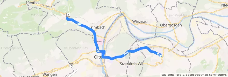 Mapa del recorrido Bus 502: Dulliken => Trimbach de la línea  en Amtei Olten-Gösgen.