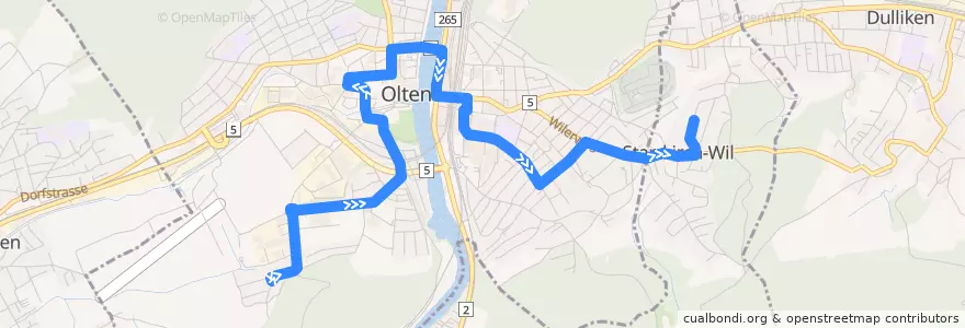 Mapa del recorrido Bus 509: Olten, Bornfeld => Starrkirch-Wil, Gemeindezentrum de la línea  en Olten.