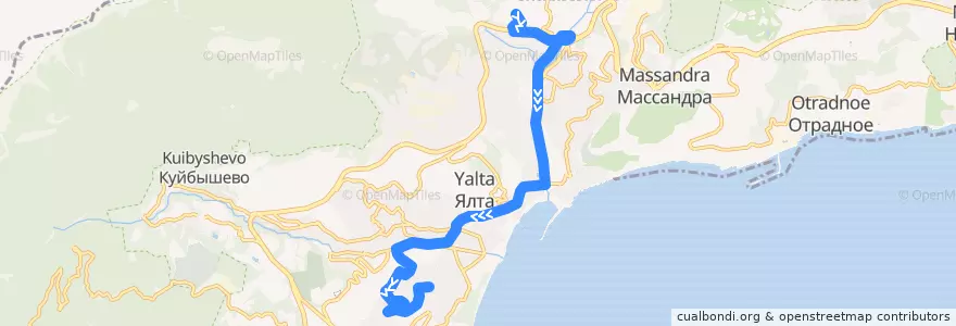 Mapa del recorrido Маршрут автобуса № 19: Изобильная улица - Сосновая улица de la línea  en Stadtkreis Jalta.
