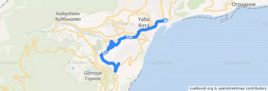 Mapa del recorrido Маршрут автобуса № 22: Вещевой рынок - улица Сеченова de la línea  en городской округ Ялта.