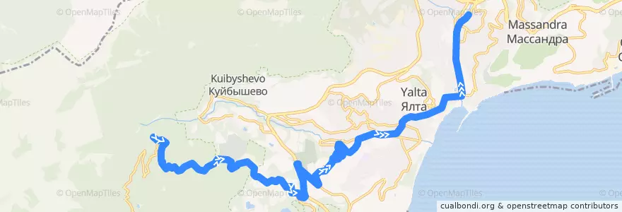 Mapa del recorrido Маршрут автобуса № 30: Водопад Учан Су - Ялта (АВ) de la línea  en городской округ Ялта.