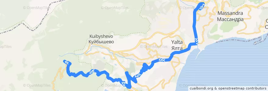 Mapa del recorrido Маршрут автобуса № 30: Ялта (АВ) - Водопад Учан - Су de la línea  en городской округ Ялта.