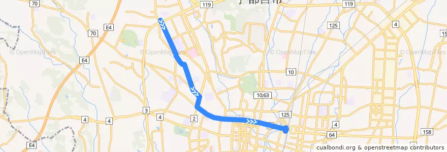Mapa del recorrido 関東自動車バス[53] 細谷車庫⇒和尚塚⇒宇都宮駅 de la línea  en 宇都宮市.