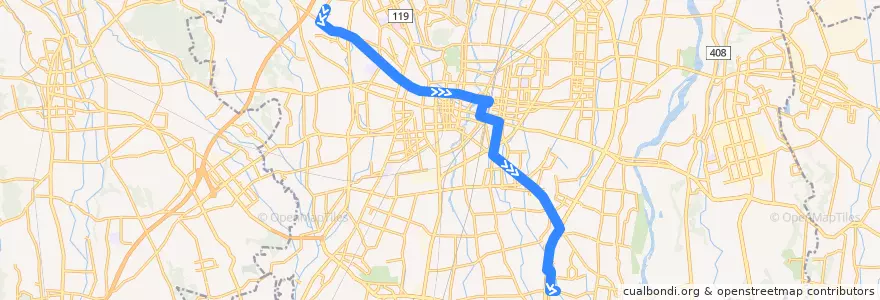 Mapa del recorrido 関東自動車バス[80] 駒生営業所⇒瑞穂野団地 de la línea  en Utsunomiya.