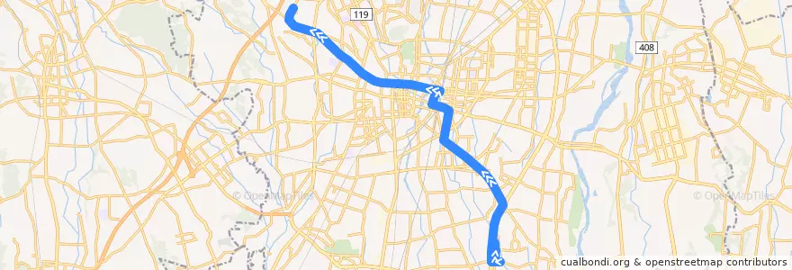 Mapa del recorrido 関東自動車バス[10] 瑞穂野団地⇒駒生営業所 de la línea  en 宇都宮市.