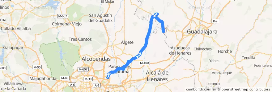 Mapa del recorrido Bus 256: Madrid - Daganzo - Valdeavero de la línea  en Spain.