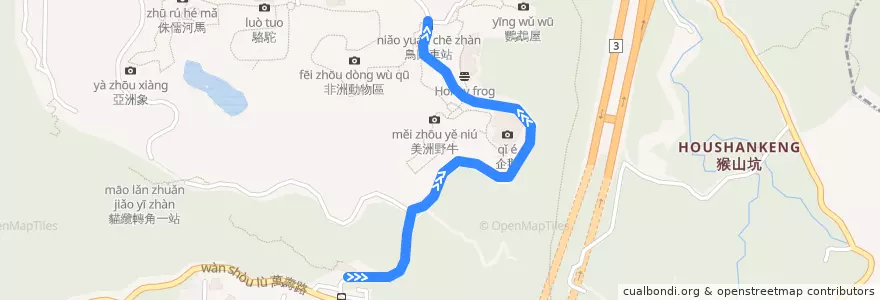 Mapa del recorrido 動物園公車 de la línea  en 원산 구.