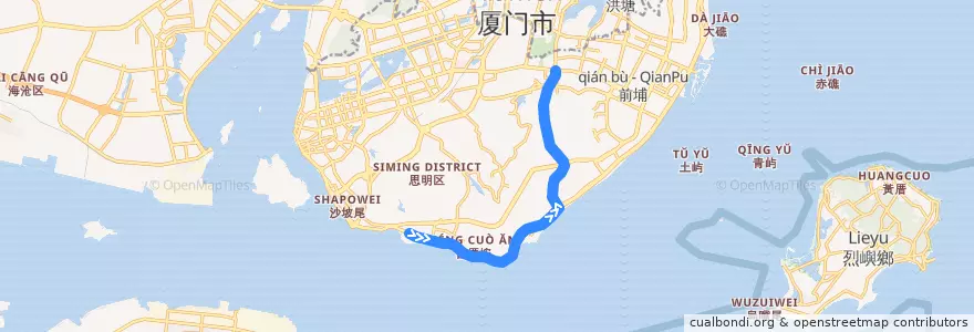 Mapa del recorrido Bus 47 de la línea  en Fujian.