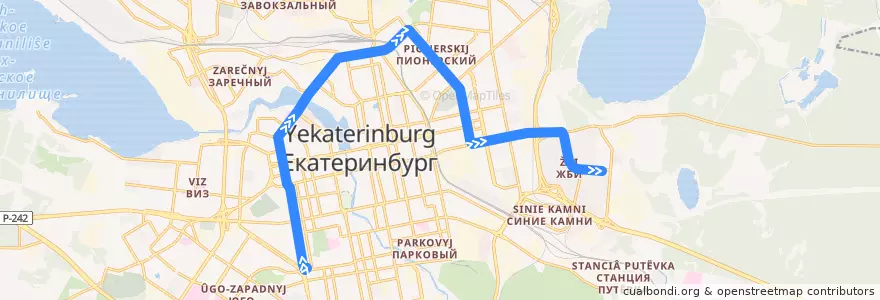 Mapa del recorrido Трамвай 32. Дворец спорта — 40 лет ВЛКСМ de la línea  en بلدية يكاترينبورغ.