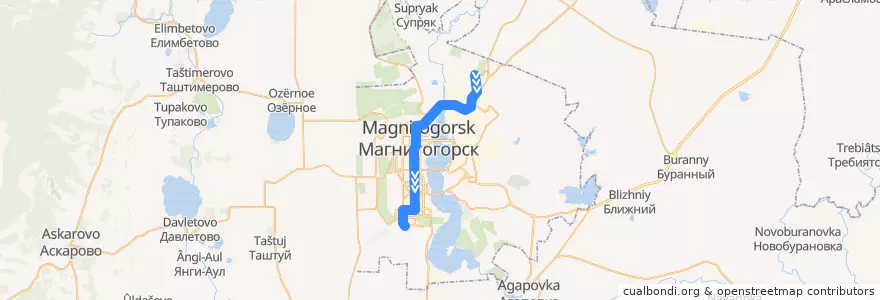 Mapa del recorrido Трамвай №27: ЛПЦ - Зеленый лог de la línea  en Магнитогорский городской округ.