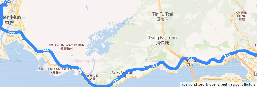 Mapa del recorrido 九巴66M線 KMB 66M (大興 Tai Hing → 荃灣站 Tsuen Wan Station) de la línea  en 新界 New Territories.