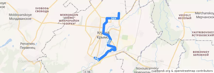 Mapa del recorrido Автобус №1: Копейка - Ермолаева de la línea  en Крымское городское поселение.