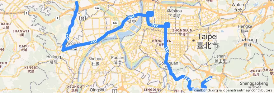 Mapa del recorrido 1501 五股-動物園 (往五股) de la línea  en 신베이 시.