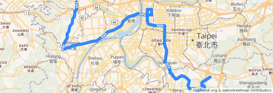 Mapa del recorrido 1501 五股-動物園 (往動物園) de la línea  en تايبيه الجديدة.