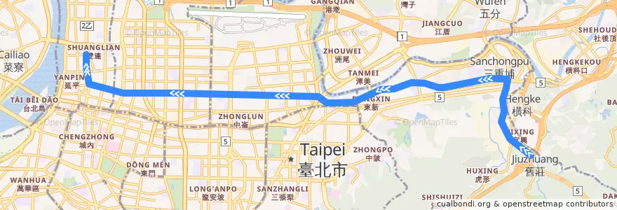 Mapa del recorrido 臺北市 306區 舊莊-臺北橋 (往程) de la línea  en Taipei.