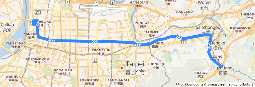 Mapa del recorrido 臺北市 306區 舊莊-臺北橋 (返程) de la línea  en Taipéi.