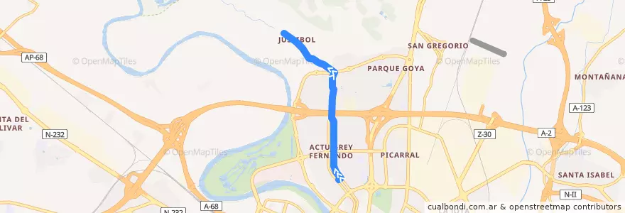 Mapa del recorrido Bus 43: Actur-Rey Fernando => Juslibol de la línea  en Zaragoza.