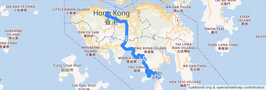Mapa del recorrido 城巴6X線 Citybus 6X (赤柱監獄 Stanley Prison → 中環 Central) de la línea  en 香港島 Hong Kong Island.