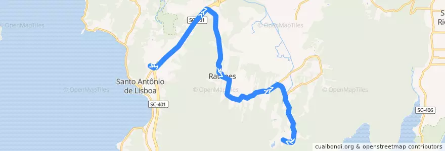 Mapa del recorrido Ônibus 273: Circular Ratones, TISAN => Ratones de la línea  en Florianópolis.