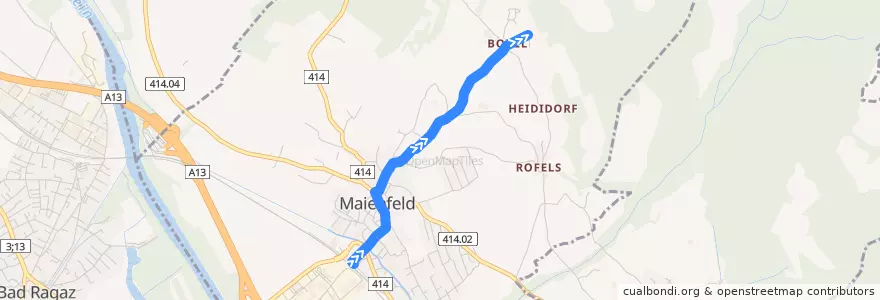 Mapa del recorrido Bus 14: Maienfeld => Maienfeld-Heididorf de la línea  en Maienfeld.