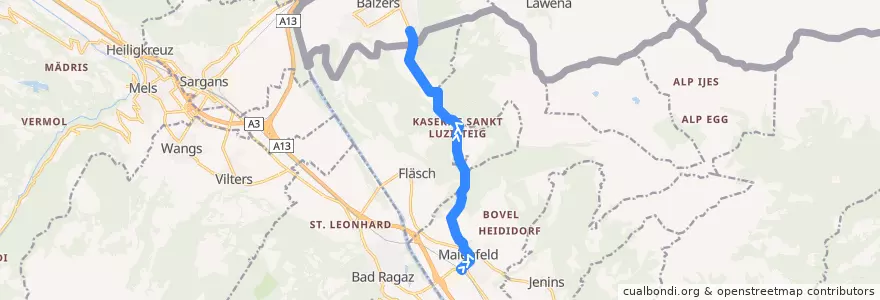 Mapa del recorrido Bus 14: Maienfeld => Balzers de la línea  en Landquart.