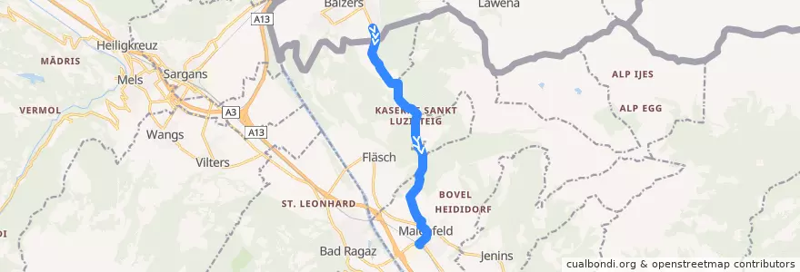 Mapa del recorrido Bus 14: Balzers => Maienfeld de la línea  en Landquart.