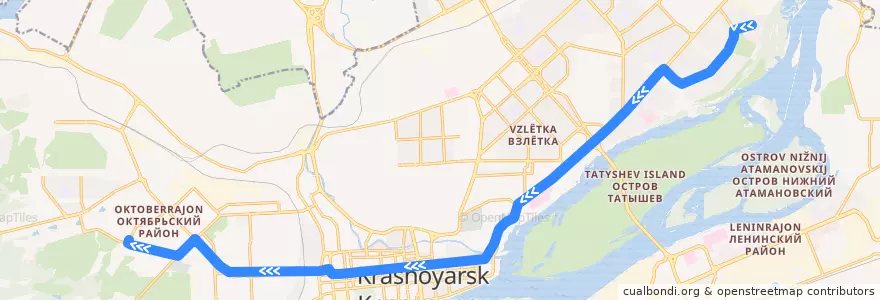 Mapa del recorrido Троллейбус №15: Спортзал - БСМП de la línea  en Krasnoyarsk Urban Okrug.