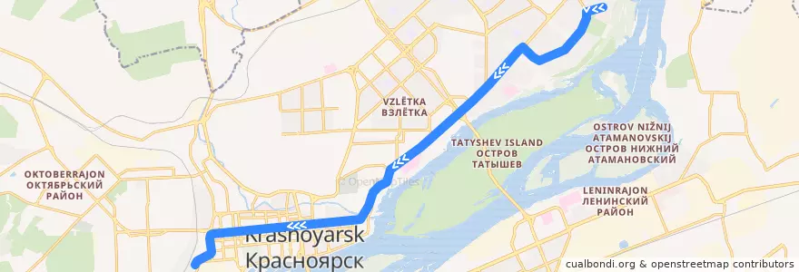 Mapa del recorrido Троллейбус №7: Спортзал - ж/д вокзал de la línea  en городской округ Красноярск.