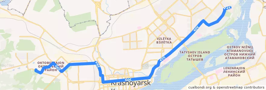Mapa del recorrido Автобус №51: Спортзал - Госпиталь инвалидов ВОВ de la línea  en городской округ Красноярск.