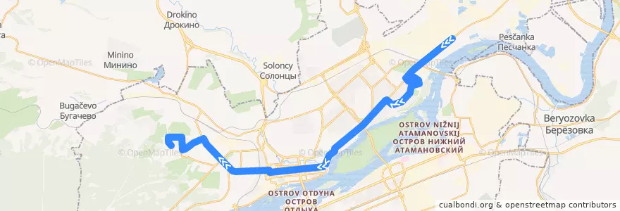 Mapa del recorrido Автобус №91: КрАЗ - Ветлужанка de la línea  en городской округ Красноярск.