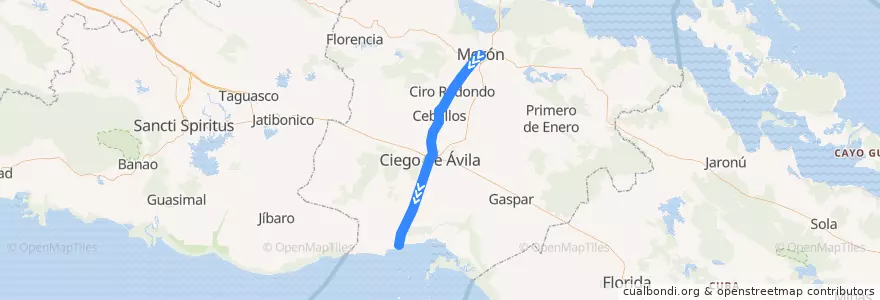Mapa del recorrido Tren Jucaro - Moron de la línea  en Ciego de Ávila.
