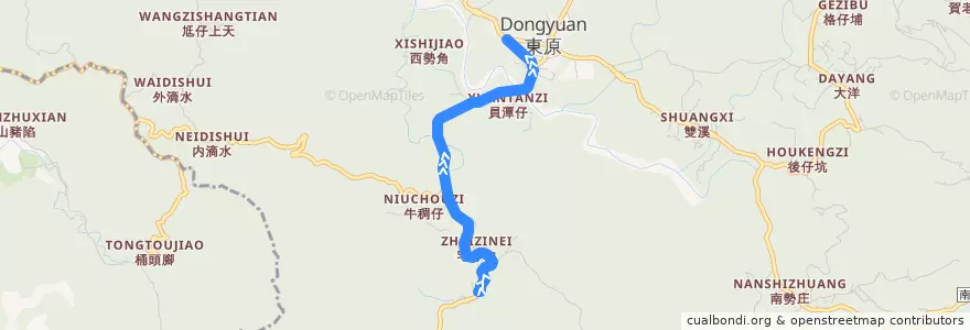 Mapa del recorrido 黃11(繞駛宅子內_返程) de la línea  en Distretto di Dongshan.