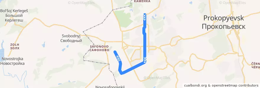 Mapa del recorrido Трамвайный маршрут №4: ЦГБ – БТИ de la línea  en プロコピエフスキー管区.