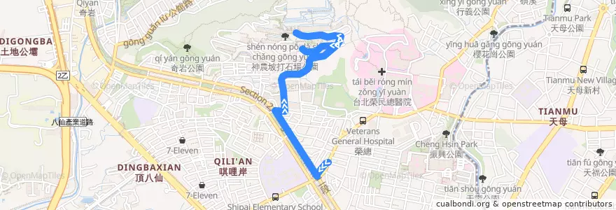 Mapa del recorrido 陽明大學校車 (往陽明大學) de la línea  en 北投區.