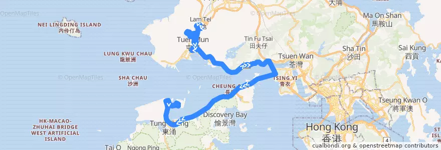 Mapa del recorrido 龍運巴士A33X線 Long Win Bus A33X (屯門（富泰） Tuen Mun (Fu Tai) → 機場 Airport) de la línea  en 新界 New Territories.