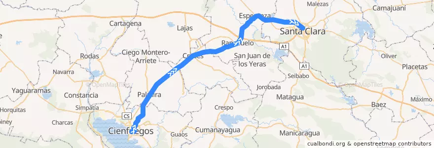 Mapa del recorrido Tren Cienfuegos Santa Clara de la línea  en キューバ.