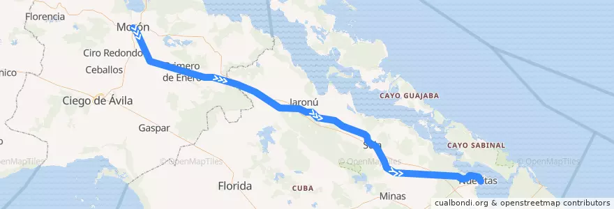 Mapa del recorrido Tren Morón Nuevitas (Línea Norte) de la línea  en Куба.