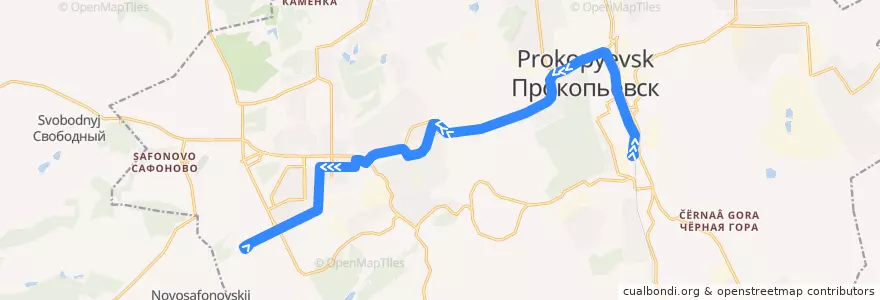 Mapa del recorrido Трамвайный маршрут №6: Завод "Элекромашина" – Строительная de la línea  en プロコピエフスキー管区.