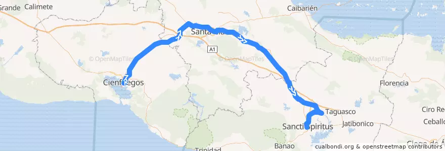 Mapa del recorrido Tren Cienfuegos Santa Clara Santi Spiritus de la línea  en Küba.