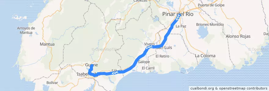 Mapa del recorrido Tren Pinar del Río Guane de la línea  en Pinar del Río.