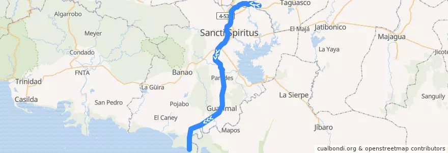 Mapa del recorrido Tren Sancti Spiritus - Tunas de Zaza de la línea  en Sancti Spiritus.