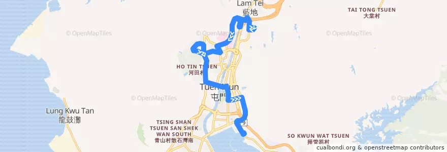 Mapa del recorrido 港鐵巴士K58綫 MTR Bus K58 (富泰 Fu Tai → 青山灣 Castle Peak Bay) de la línea  en 屯門區 Tuen Mun District.